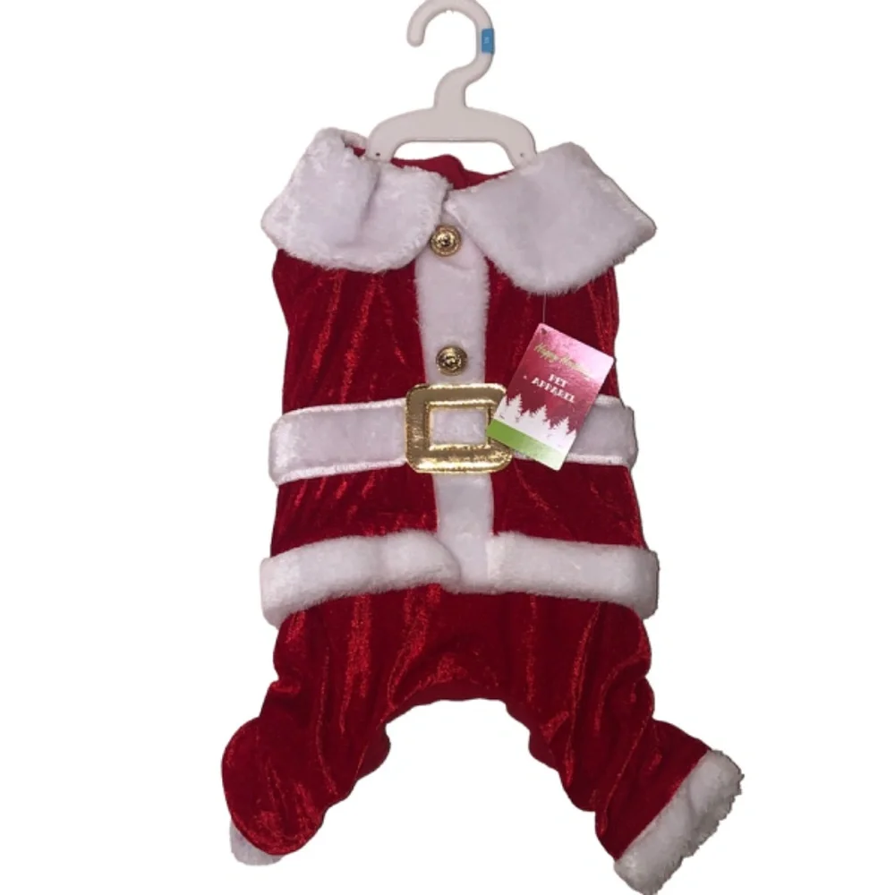 Happy Holidays PET APPAREL Santa Suit Outfit  -Size Small  Cat Dog Dog Clothes